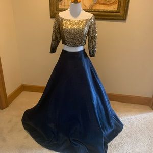 Navy Two-Piece Prom Dress